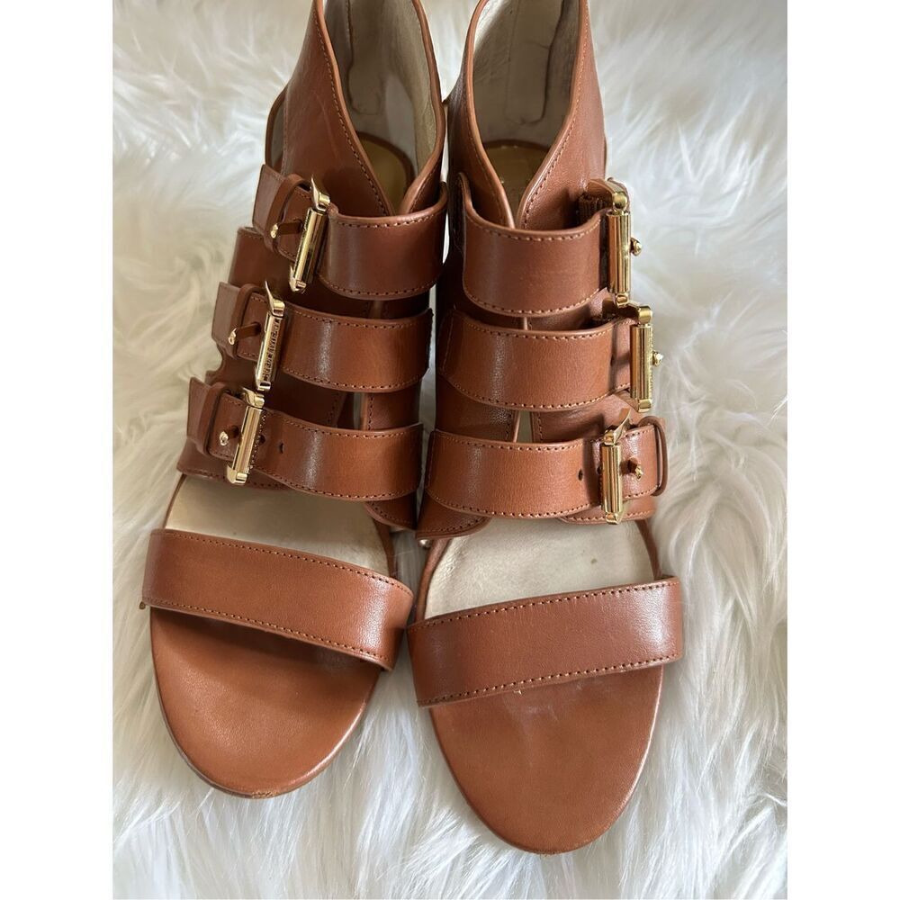 Michael kors brown leather strapped heels size 8.5